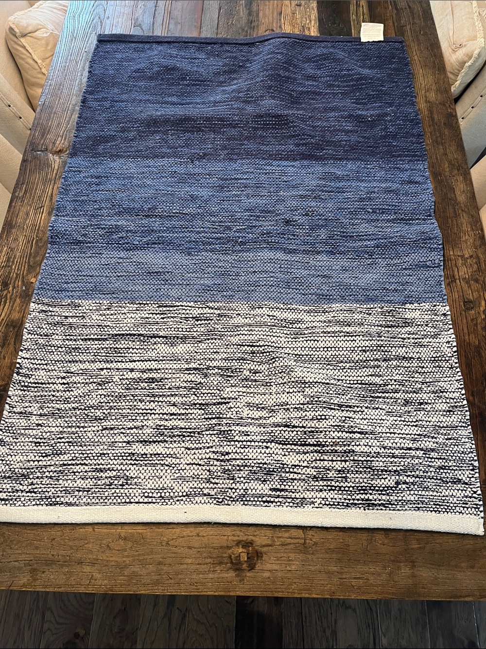 Handwoven Blue Gradient Cotton Rug - Picture 4 of 11
